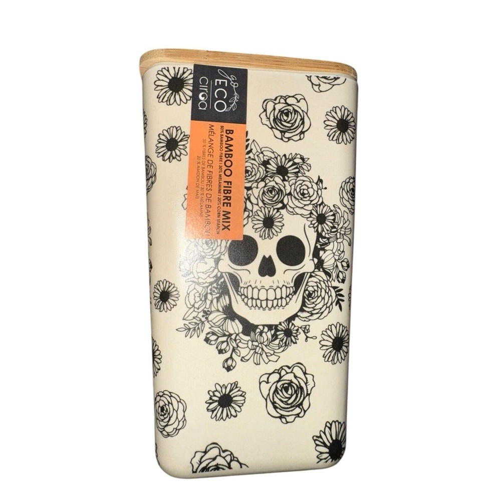 NEW Ciroa Eco Halloween Tall Skeleton Canister Cookie Treat Jar Storage 7"‎